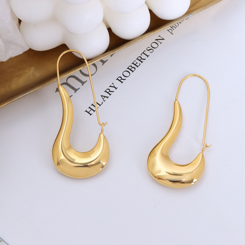 New Classic Metal Geometric Hook Shaped Flat Circular Fold Hollow Cross Point Pearl Hoop Earrings for Women Jewelry