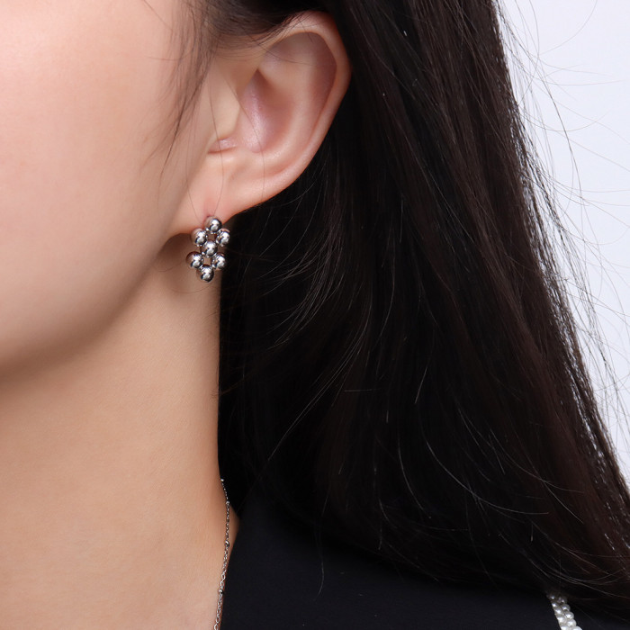 2022 for Women Trendy Jewelry Ear Cuffs Stainless Steel Beads Pendant Necklace Piercing Earrings for Teens