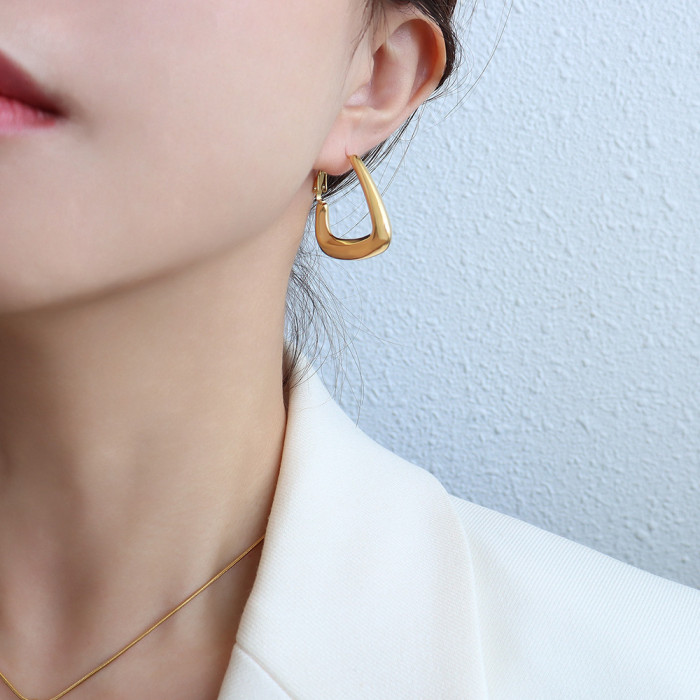Stainless Steel Jewelry Fashion Square Geometric Hoop Earrings Charm Metal Women Earrings New