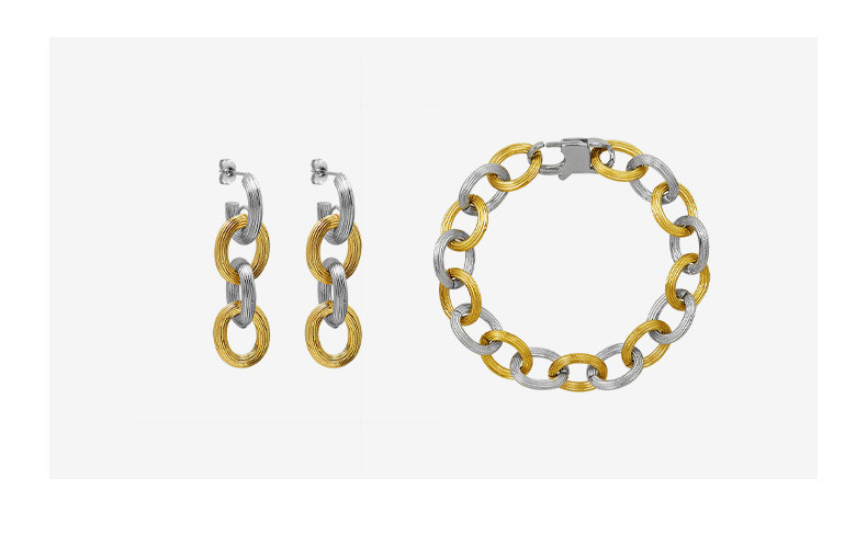 Trends Punk Rock Chain Bracelet Titanium Steel Embossed Earrings Bracelet Gold Plated Jewelry Set Gifts