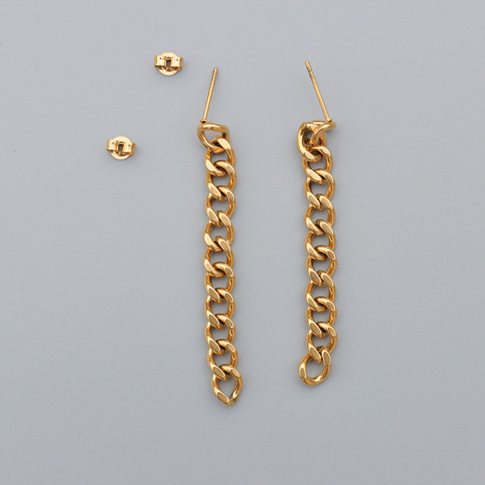 Gold Long Link Chain Dangle Earrings For Women  Drop Earring Punk Jewelry