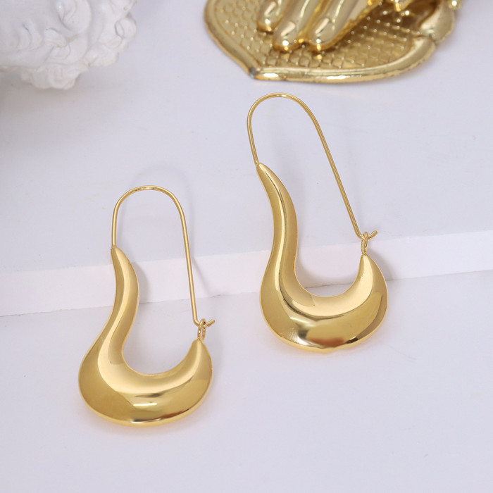New Classic Metal Geometric Hook Shaped Flat Circular Fold Hollow Cross Point Pearl Hoop Earrings for Women Jewelry