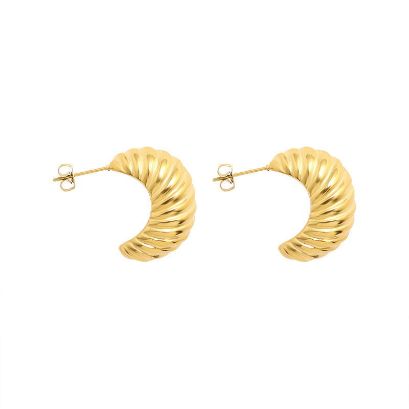 Cow Horns Threaded Earrings Vintage C Shaped Stripes Stud Earrings for Women Earing Jewelry Earings Earring