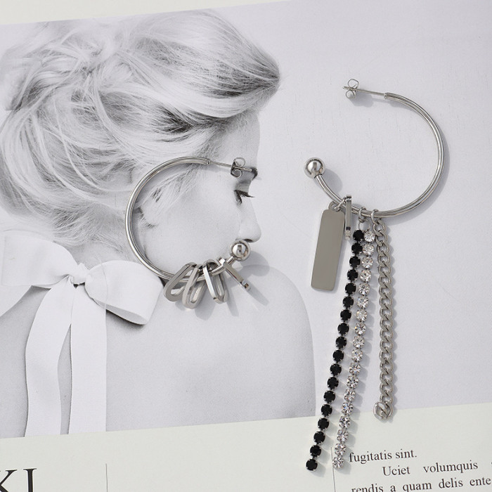 2022 New Fashion Zircon Shining C Shape Long Tassel Earring Female Design Chain Tassel Earring Party Jewelry