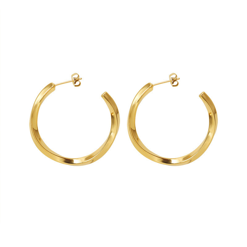 Classic Fashion C Shape Small Round Loop Hoop Circle Earrings Stainless Steel Ear Wire Hooks Smooth Hollow Jewelry