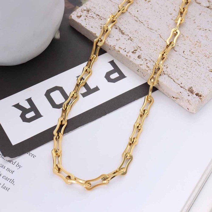 New Stainless Steel Paperclip Chains Necklace Bracelets Set Gold Silver Color Oval Link Cable Jewelry Gifts