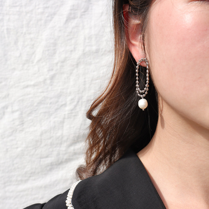New Stainless Steel Beaded Chain Freshwater Pearl Pendant Teardrop Earrings Fashion Jewelry Gold Plated Pearl Earring