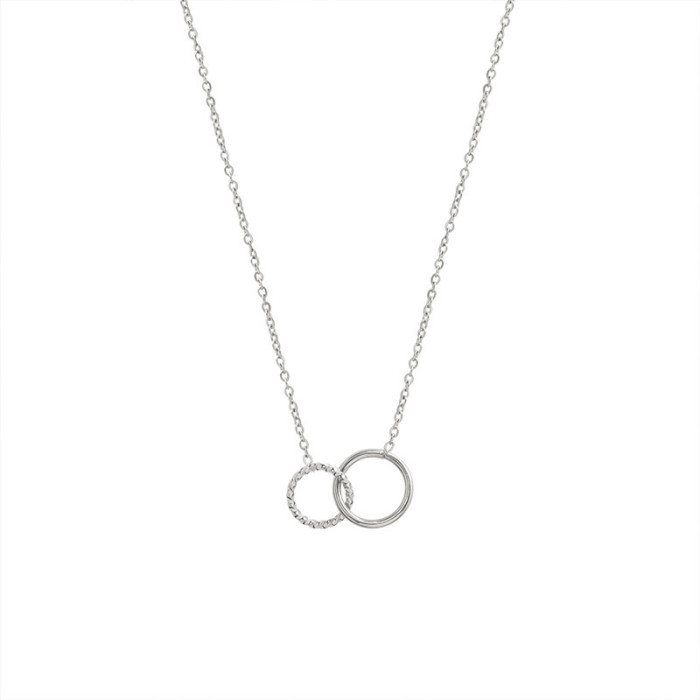 Minimalist Stamp Silver Color Double Circle Necklace Bracelet Jewelry Sets for Women Sister Jewelry