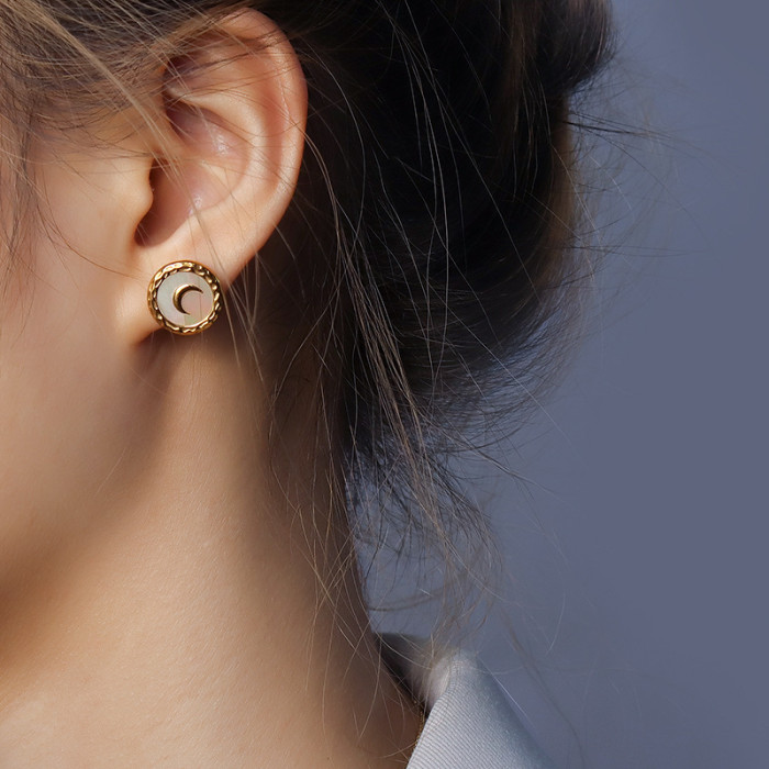 Gold Shell Moon Necklace Bracelet Earring Set Pendants Irregular Crescent White Fritillary Necklace for Female Jewelry