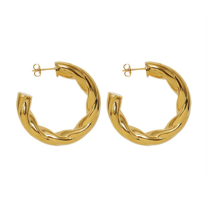 Couple Gift Gold Vermeil Earrings Trendy for Women Hollow Twist C Type Earring for Women Summer Jewelry