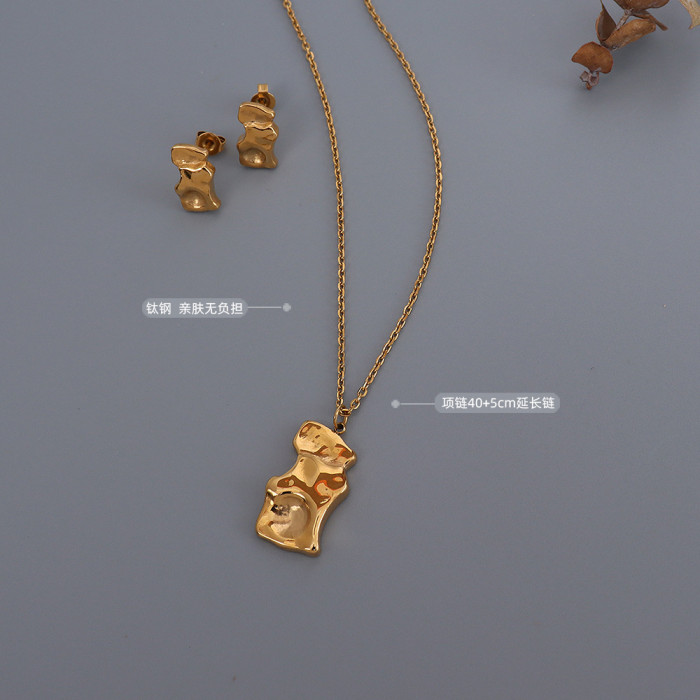 Gold Plating Geometric Shaped Pendant Necklace Earring Chain Pendant Earrings Accessories