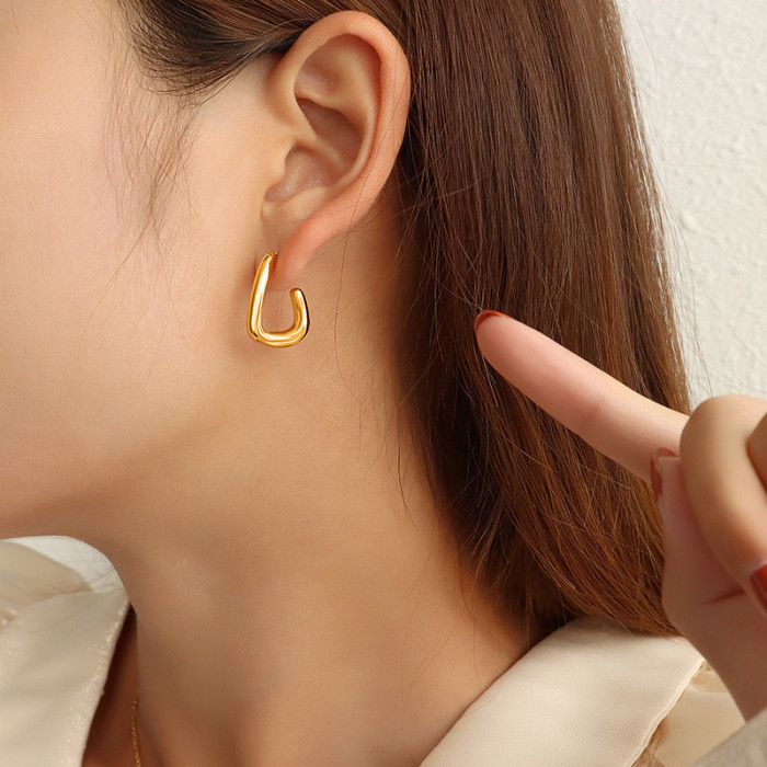 Geometry Simple Shaped C Earrings Gold Titanium Steel Earrings Hoops