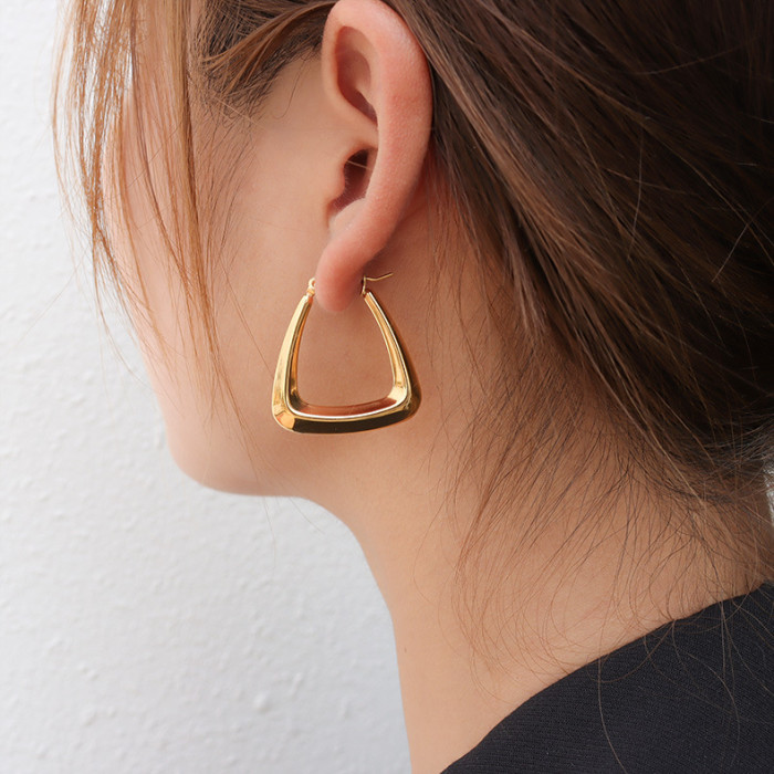 Stainless Steel Jewelry Fashion Square Geometric Hoop Earrings Charm Metal 18 K Women Earrings