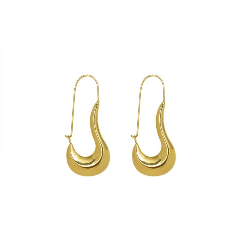 New Classic Metal Geometric Hook Shaped Flat Circular Fold Hollow Cross Point Pearl Hoop Earrings for Women Jewelry