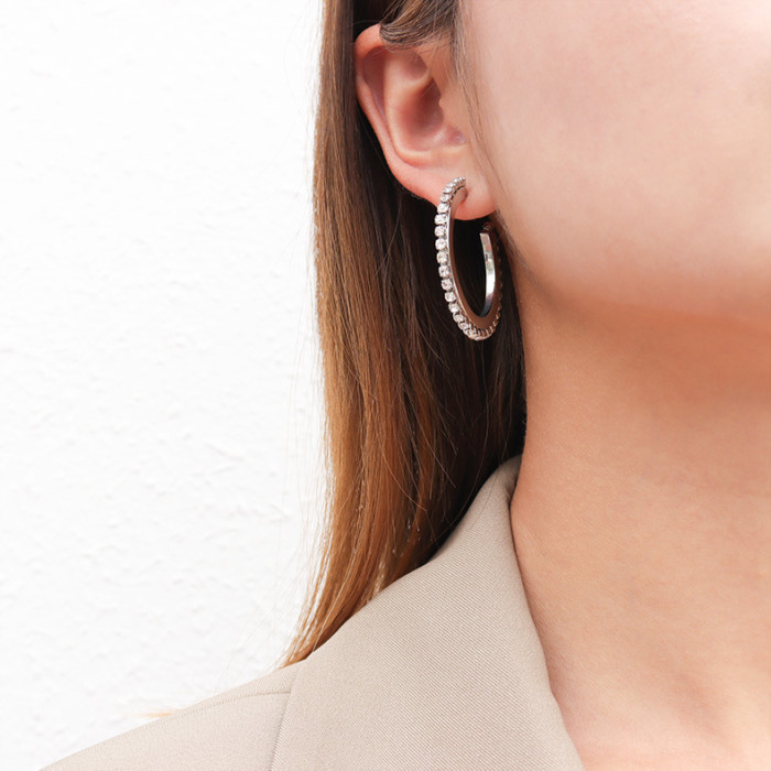 Super Shiny High Quality Zircon C Shaped Earrings for Women European Fashion Full Diamond Ear Rings f367