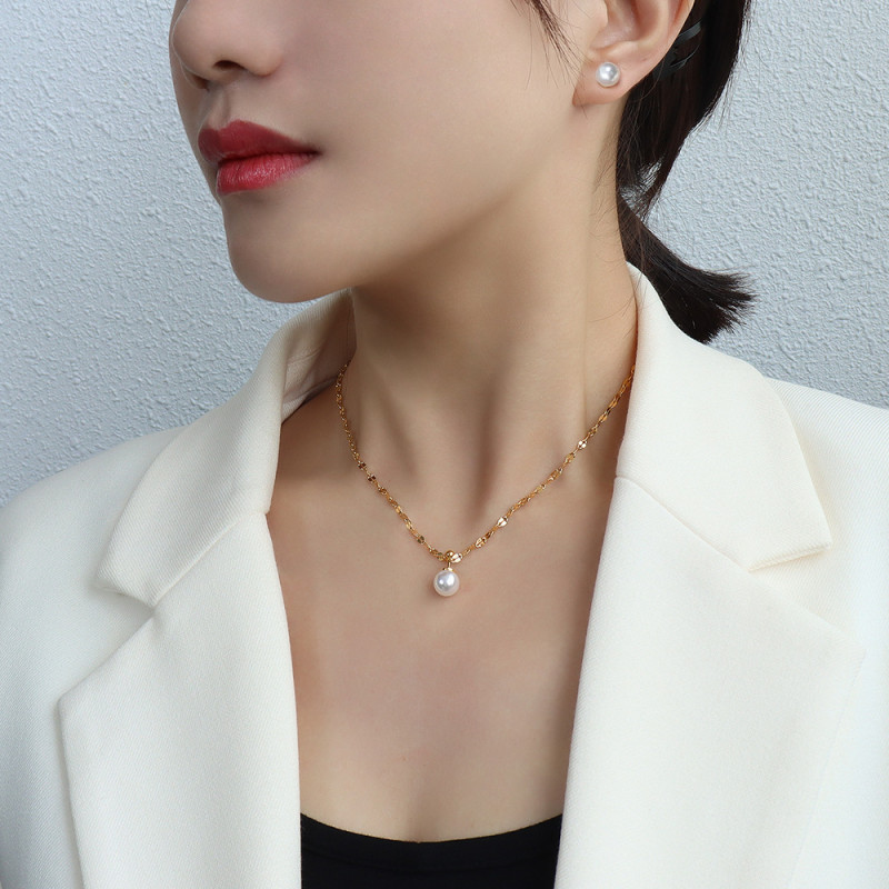 New Women's Earrings Delicate Two Sided Pearl Ear Stud Earrings Necklace for Women Korean Girl Gifts Jewelry Wholesale