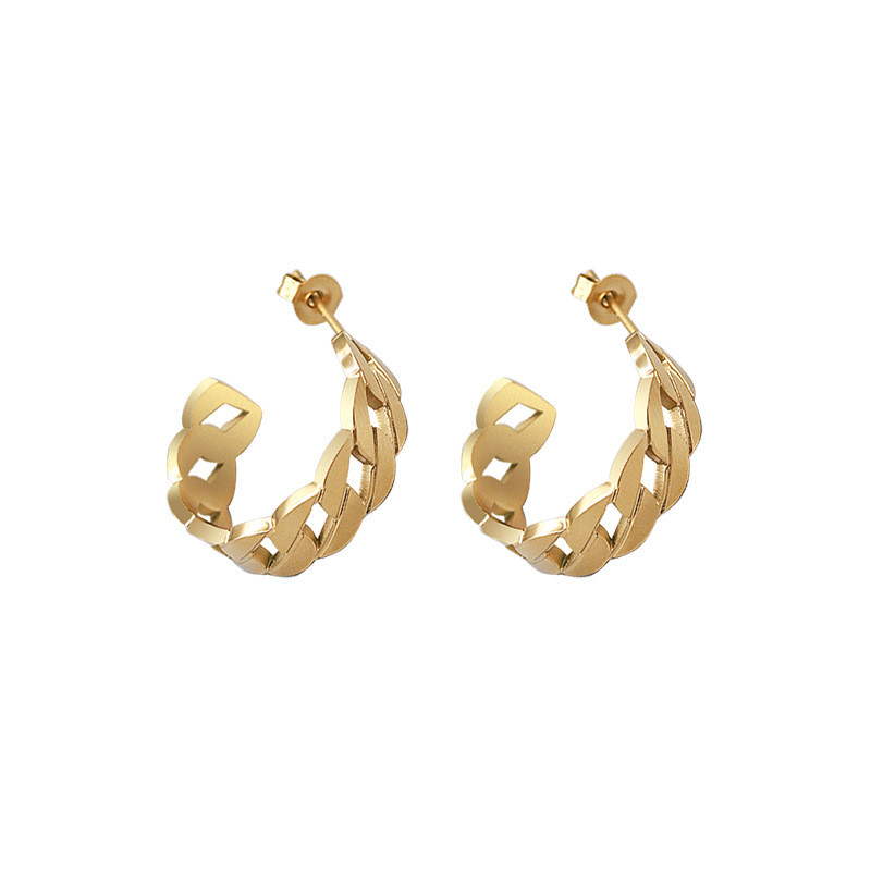 Geometric Hollow Curb Chain C Shaped Earrings Gold Color Stainless Steel Hoop Earring For Women Daily Jewelry