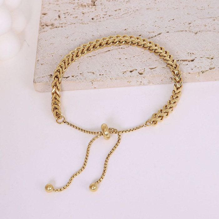 Jewelry Set  Gold Color Wheat Braided Link Stainless Steel Necklace Bracelet for Mens Women Chain Fashion