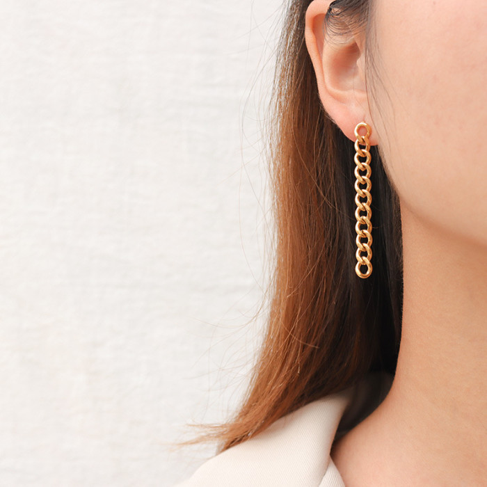 Gold Long Link Chain Dangle Earrings For Women  Drop Earring Punk Jewelry