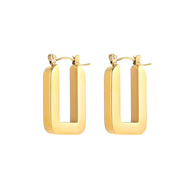 Vintage U Shape Stainless Steel Hollow Square Gold Hoop Earrings For Women Plated Metal Geometric Earring Female Trend