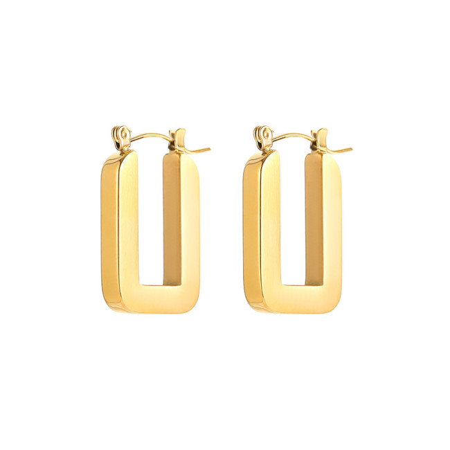 Vintage U Shape Stainless Steel Hollow Square Gold Hoop Earrings For Women Plated Metal Geometric Earring Female Trend