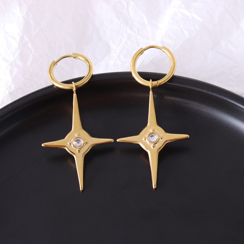 Star Hoop Earrings For Women Micro Inlay Sparkly Zircon Huggie Earring Romantic Dainty Wedding Cross Earring
