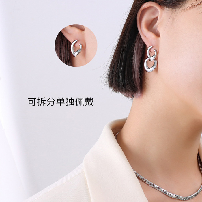 Metal Double Rings Women's Earrings Simple Stylish Design Round Circle Hanging Earrings Daily Wear Versatile Cool Jewelry