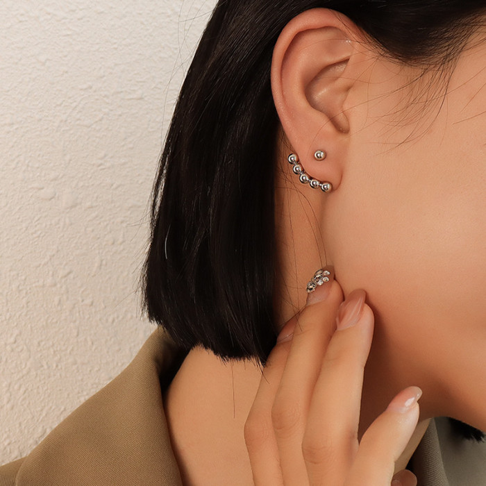 Korean Fashion Gold Back Hanging Beaded Smile Stud Earrings for Women Girl Lovely Gifts One Line Studs Earring Jewelry