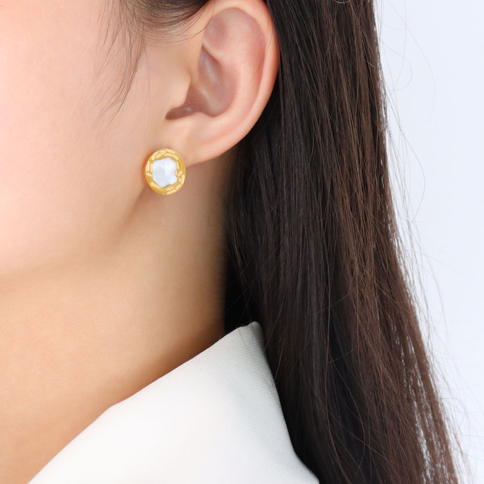 Fashion Sweet Round Shell Charm Stud Earrings For Women Wedding Party Fine Jewelry