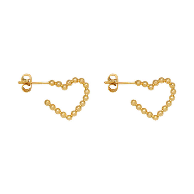 Minimalist Stainless Steel Beads Heart Stud Earring For Women Waterproof Jewelry Metal Love Earrings