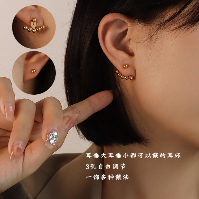 Korean Fashion Gold Back Hanging Beaded Smile Stud Earrings for Women Girl Lovely Gifts One Line Studs Earring Jewelry