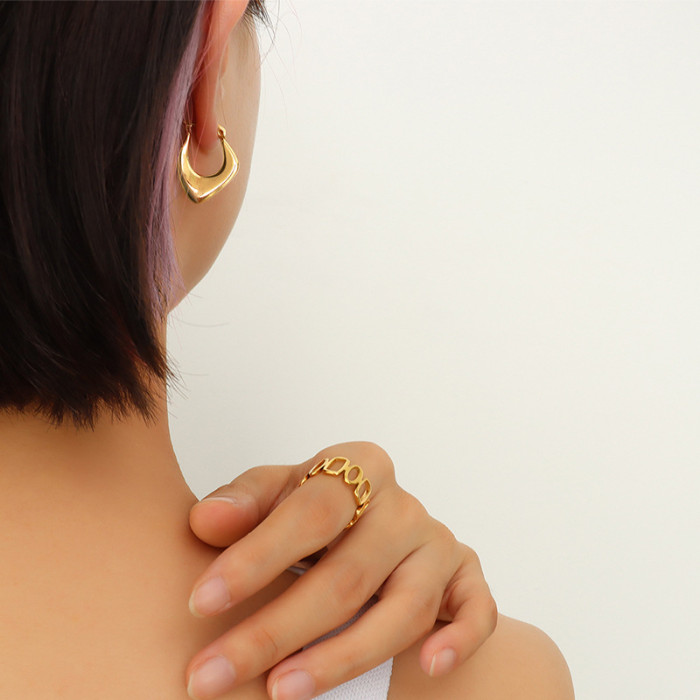 New Solid Gold Hoop Earrings Thick Oval Geometric Earrings Minimalist Earrings Stars Design