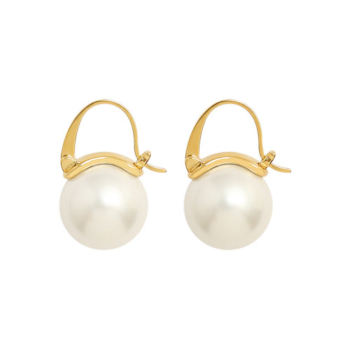 Hot Selling Removable Chunky Hoop Earrings With Irregular Baroque Pearl Charm Stainless Steel Gold Plated Hoop Earrings