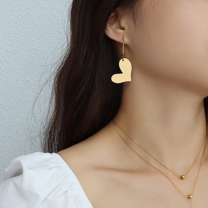Korean Peach Heart Hoop Earrings for Women Big Gold Color Round Circle Pendant Earrings Minimalist Wedding Jewelry