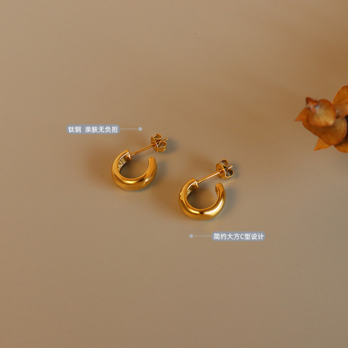 Fashion C Shape Chunky Stud Earrings Statement Zinc Alloy Metal Texture Charm Earrings Jewelry Orecchini Donna Gift