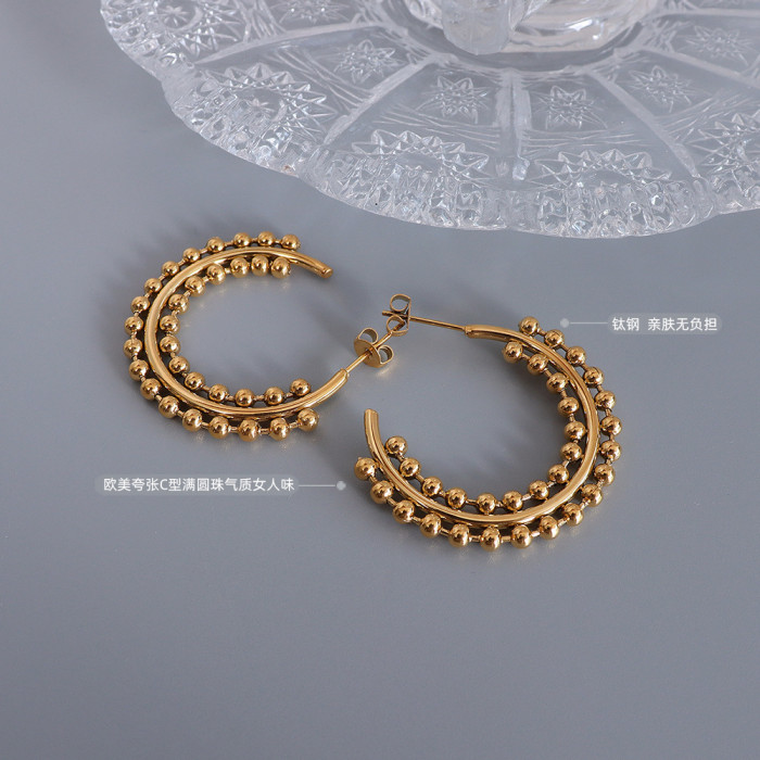 Double Layer Small Beads Gold Ear Cuff Round Circle Geometric Earrings for Women Minimalist Korean Earrings