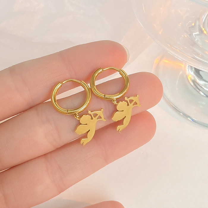 Stainless Steel Gold Plated Pendientes Cute Cupid Hoop Earrings Ear Ring Simple Style Jewelry Accessories Exquisite Gift