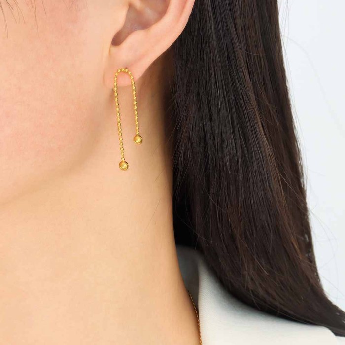 Gold Stainless Steel Long Beads Tassel Earrings Jewelry Fashion Chain Link Dangle Earrings For Women