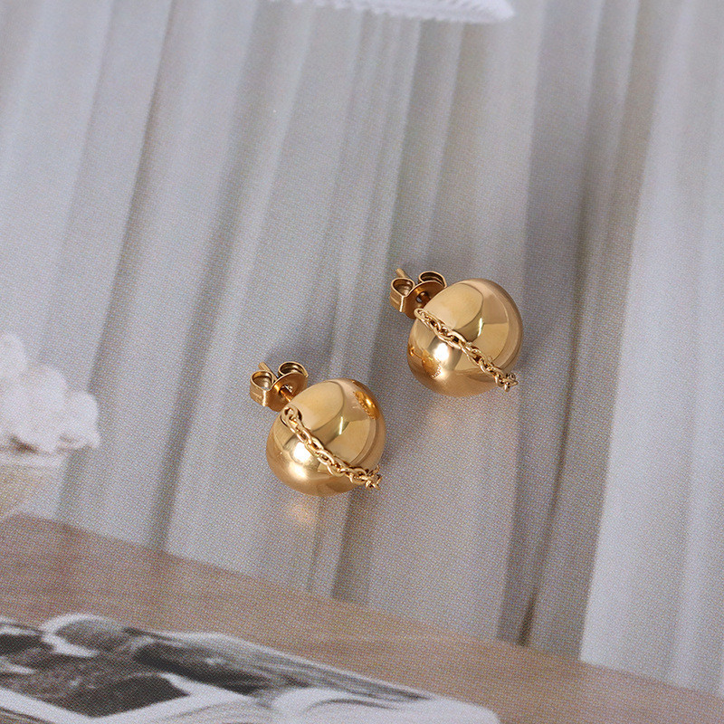 Cute Half Ball Chain Earrings Gold Color Women Half Ball Stud Earrings Women Jewelry