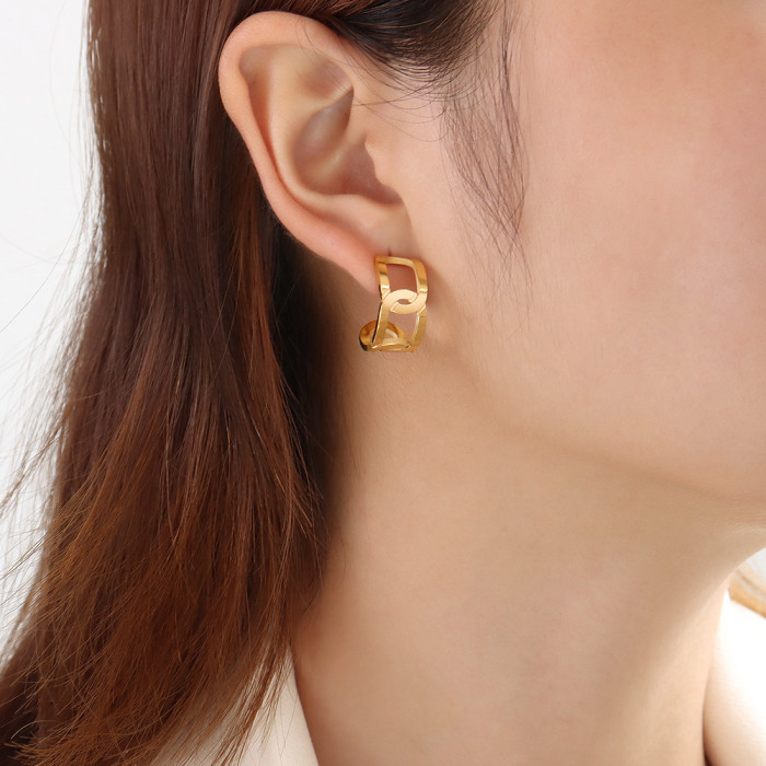 Trendy Retro Punk Gold Chain Non Pierced Hoop Clip on Earrings for Women Statement Gothic Geometric C Shape Earrings Ear Clips