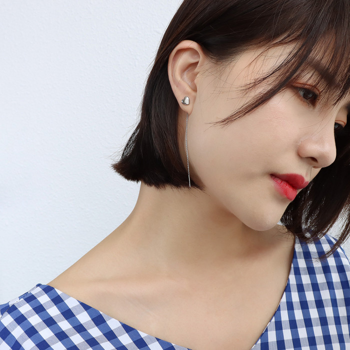 2022 New Hot Korean Kpop Long Wire Line Thread Chain Earrings Straight Hanging Tassel Double Holes Pierced Unusual Earrings