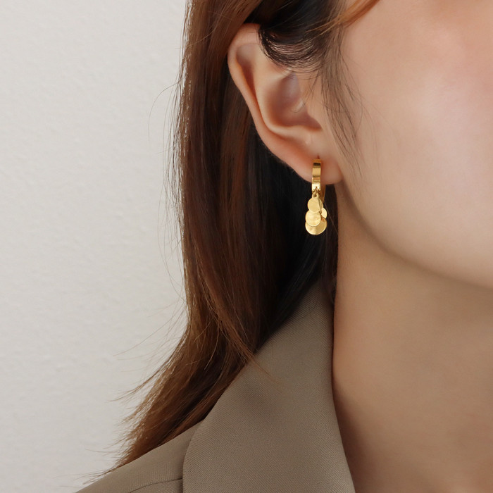 Round Disc Tassel Hoop Earrings for Child Girls Women Wafer Loop Huggies Earring Korea Jewelry