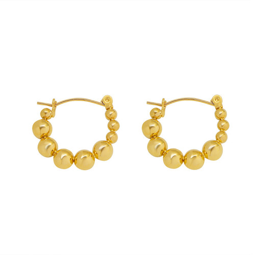 Stainless Steel Bead Hoop Earrings Simple Gold 18 K Plated Round Hollow Earrings Party Gift New