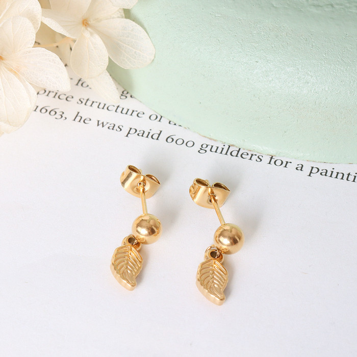 Luxury Real Gold Plated Leaves Tassel Stud Earrings for Women Delicate Micro Inlaid Cubic Zircon Wedding Pendant Jewelry