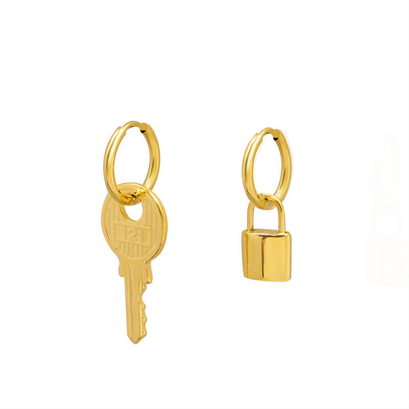 Asymmetrical Lock Key Hoop Earrings for Women Metal Titanium Steel Jewelry Gold Stainless Steel Statement Earrings