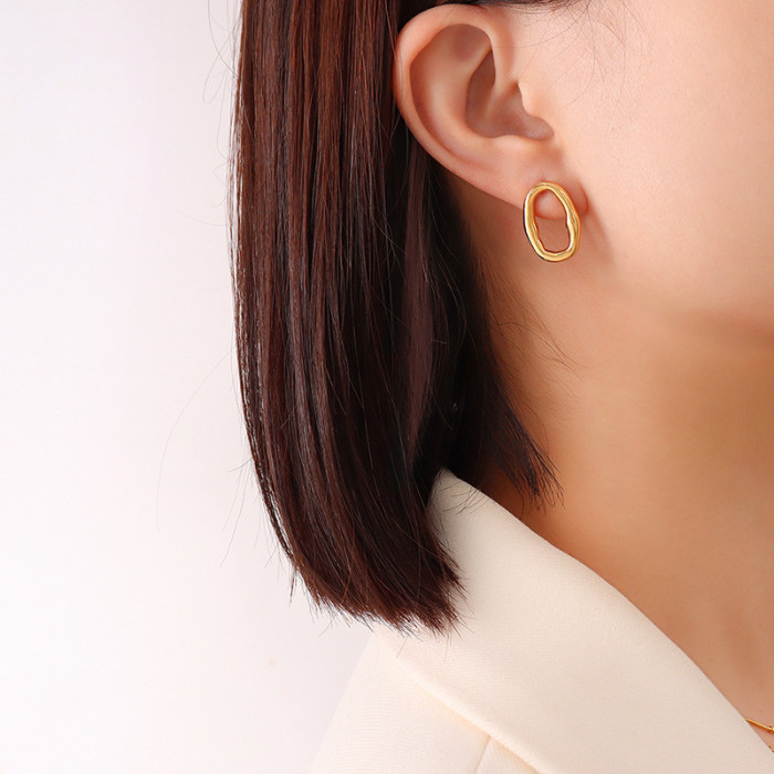 Irregular Circle Stud Earrings Necklace Set  for Women Geometric Gold Stud Earrings Jewelry New