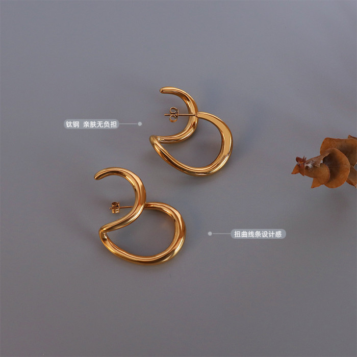 Charm Gold Plated Stainless Steel non Tarnished Jewelry Gift Double Layer Line C shaped Geometric Earrings for Women