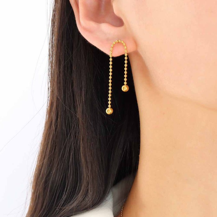 Gold Stainless Steel Long Beads Tassel Earrings Jewelry Fashion Chain Link Dangle Earrings For Women