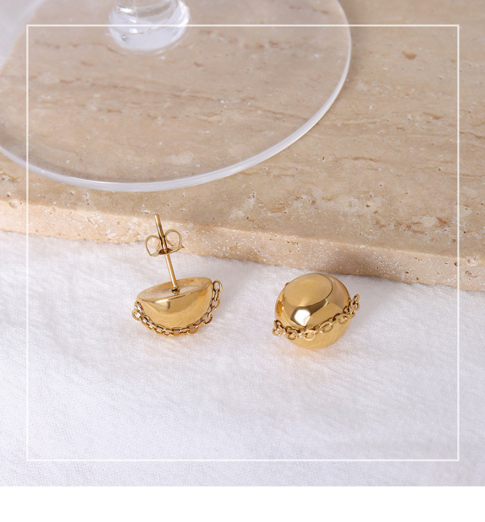 Cute Half Ball Chain Earrings Gold Color Women Half Ball Stud Earrings Women Jewelry