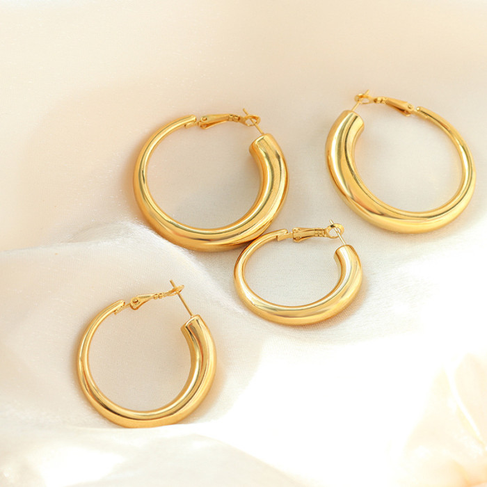 Stainless Steel Jewelry Minimalist Round Hollow Hoop Earrings Charm Gold Metal Waterproof Earrings Gift